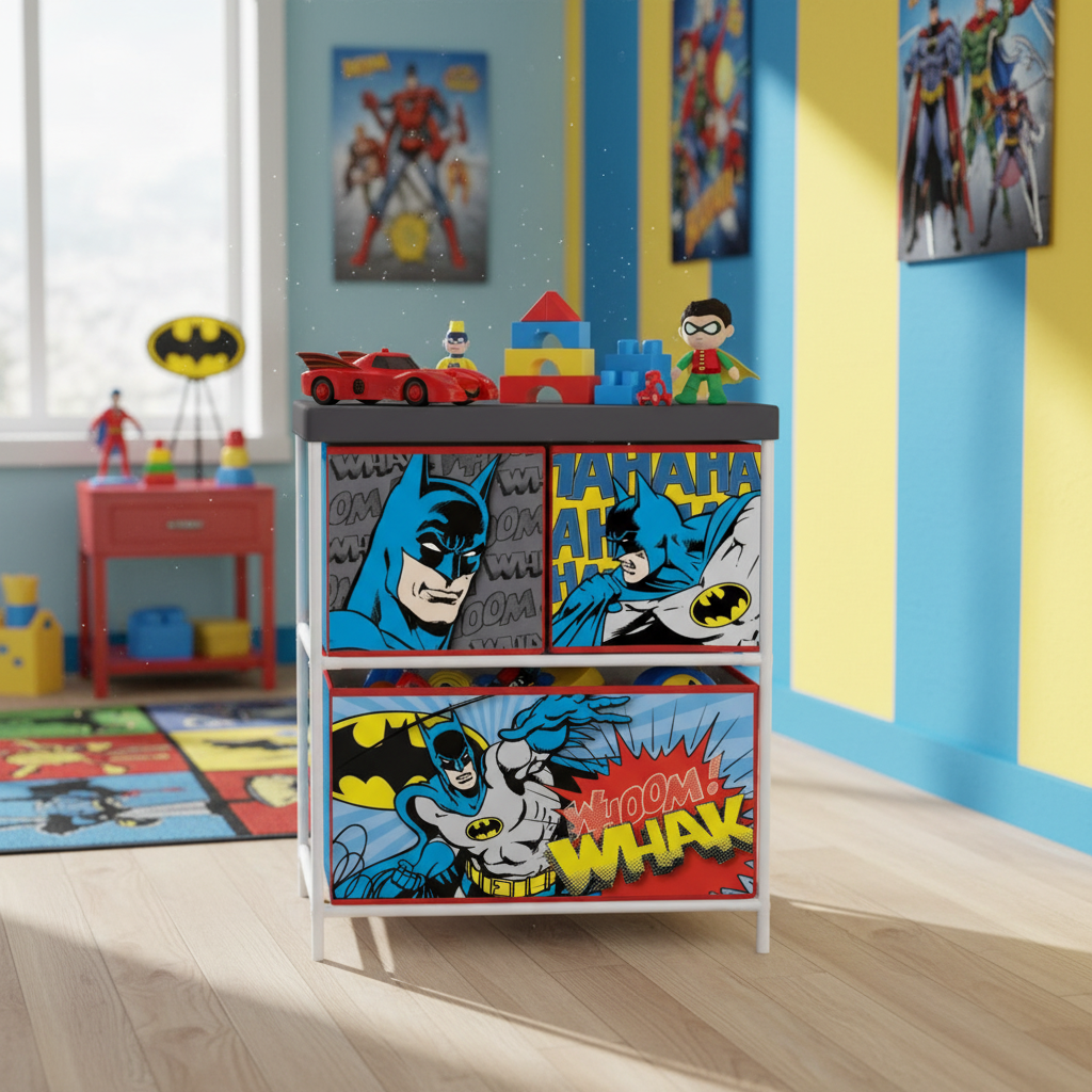 BAT15787 MOBILE PORTAGIOCHI BATMAN CON 3 CONTENITORI TESSILI DI 53X30X60