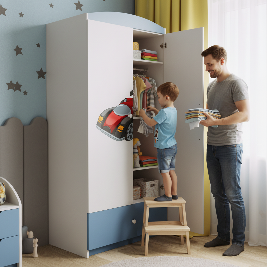 Armadio per Bambini BabyDreams Blue Racing Car in Legno | Colore Blu | Top2Trade | SZBD_NI_AUW