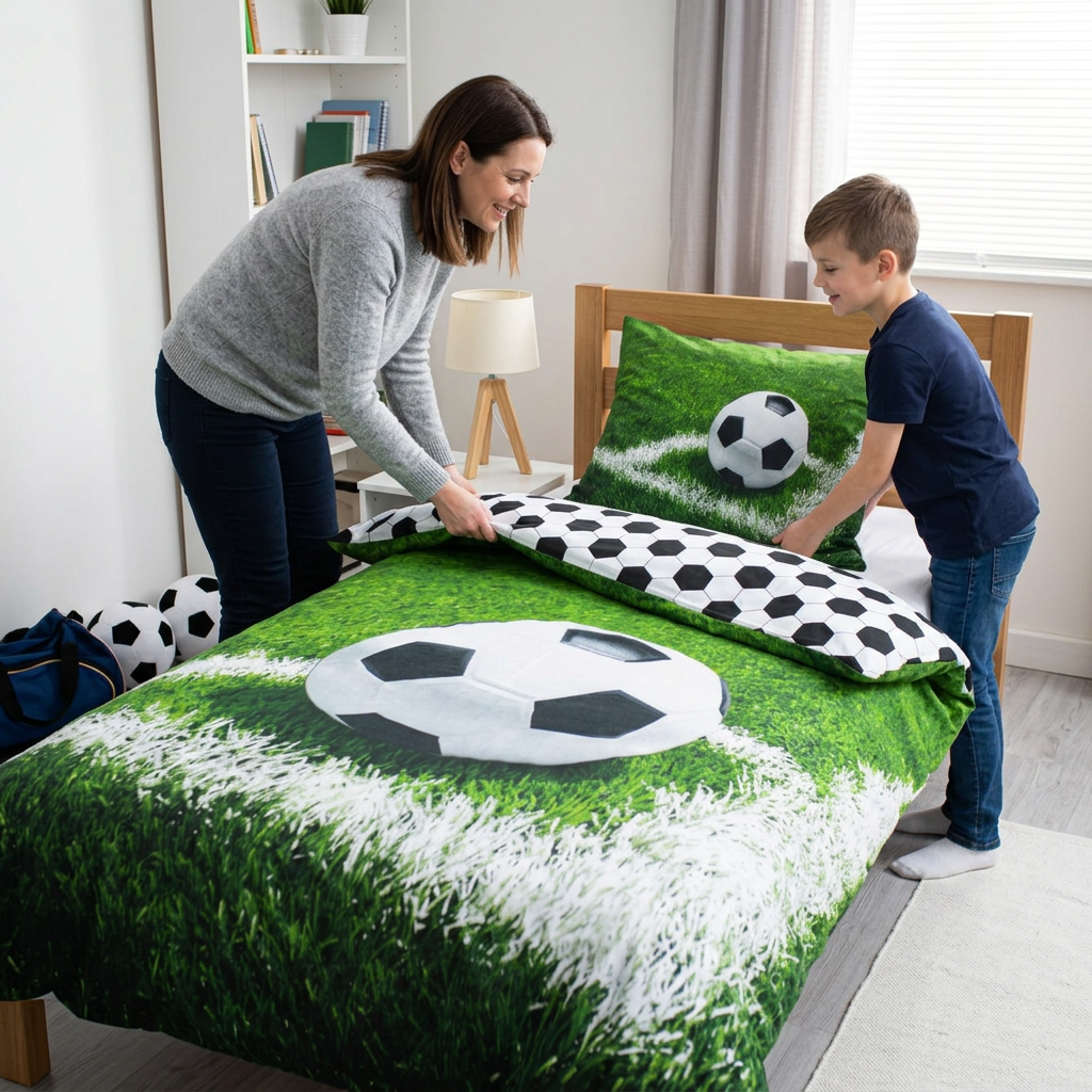 Genitore e bambino preparano il letto