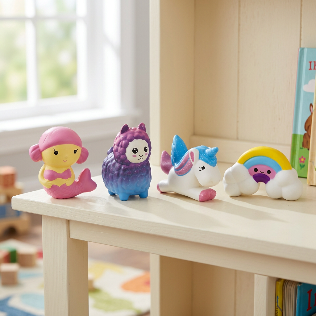 I quattro squishy Fantasy sulla mensola