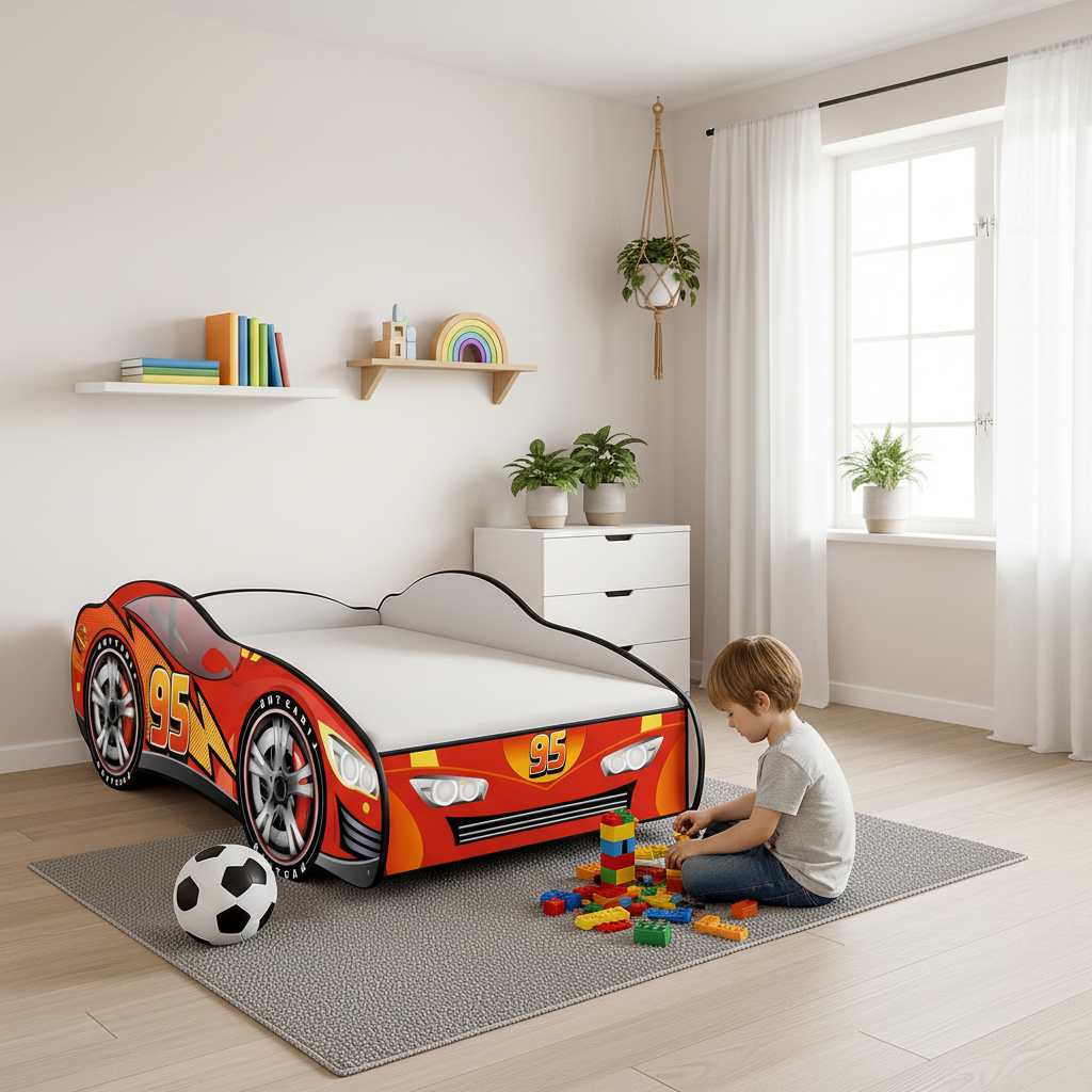 Letto Cars 95 cameretta scandinava minimalista bianca piante FULL HD