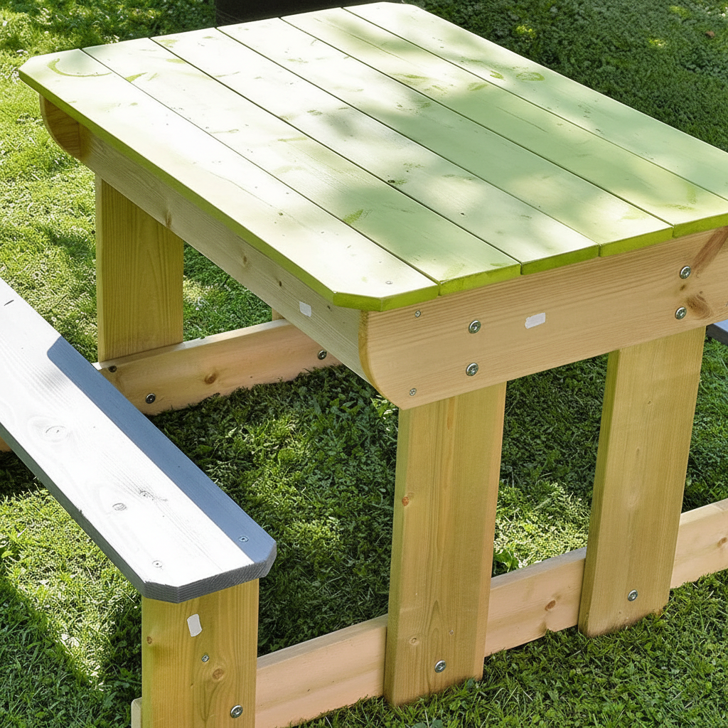 Struttura completa tavolo da gioco in legno con panchine grigie