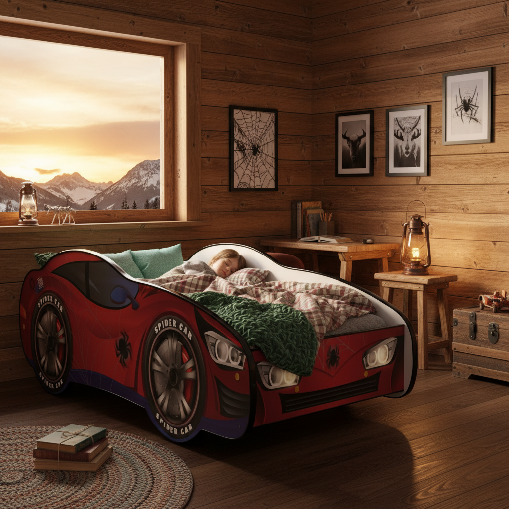 Letto Spider-Man baita legno rustica montagna coperte calde