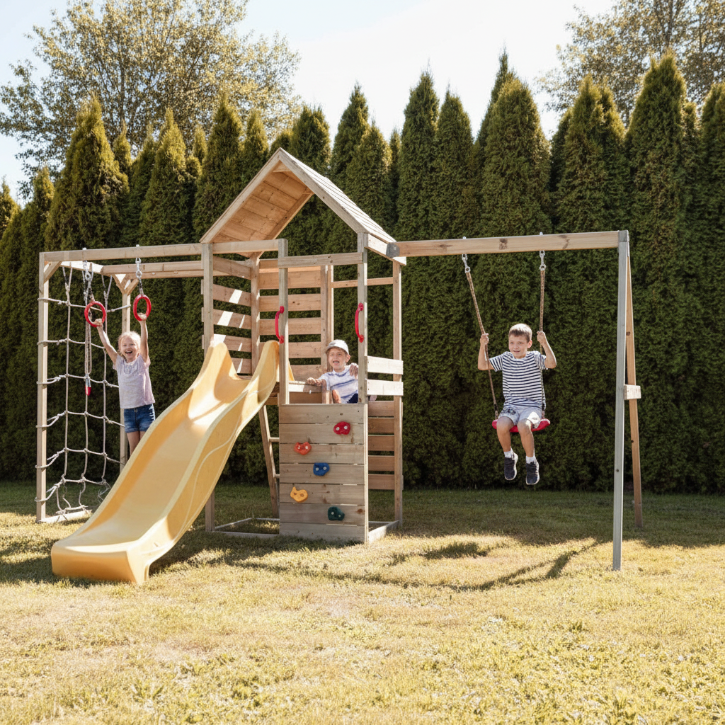 Bambini su anelli ginnastica e monkey bars - modulo gym