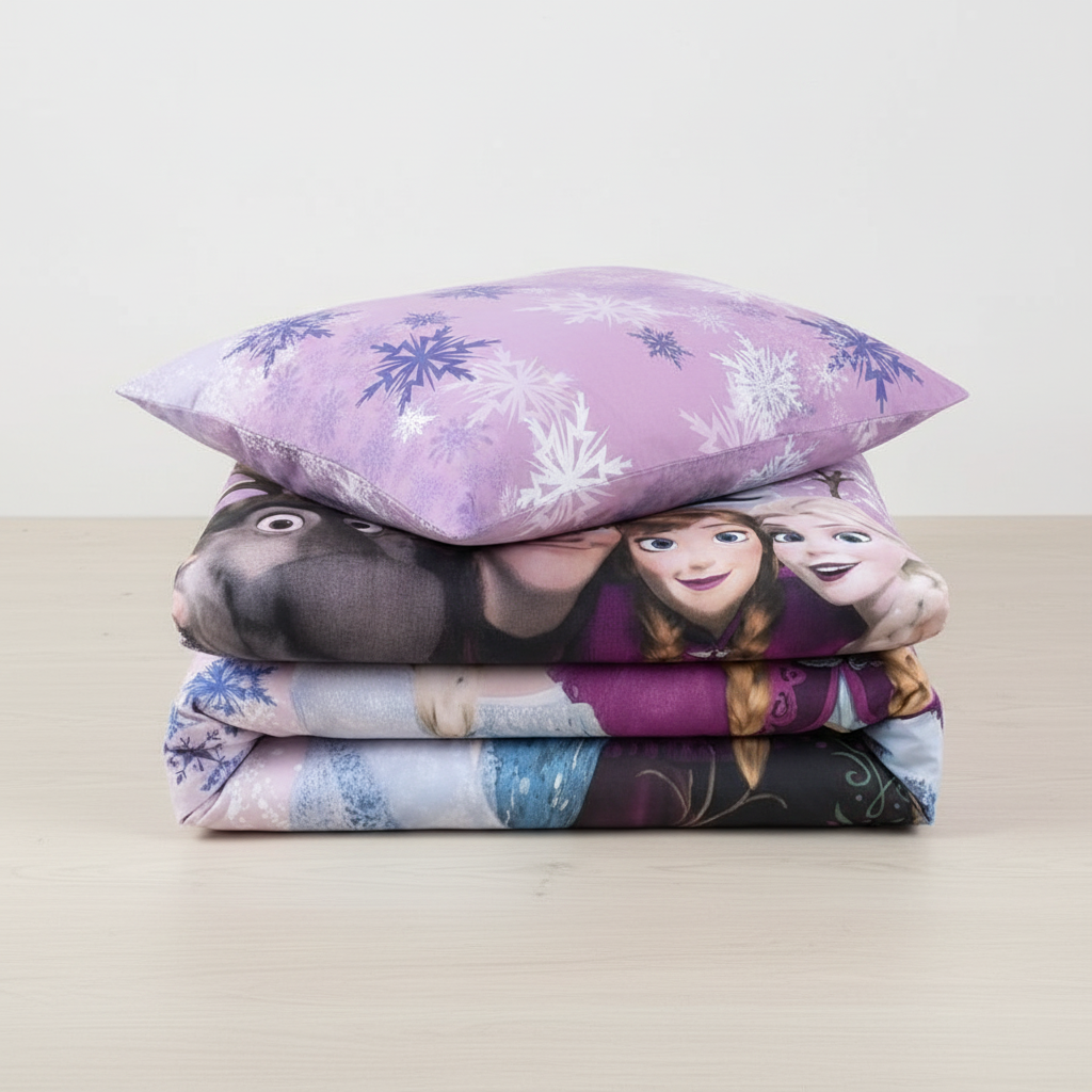 Set letto Frozen doubleface piegato mostrando entrambi i lati reversibili