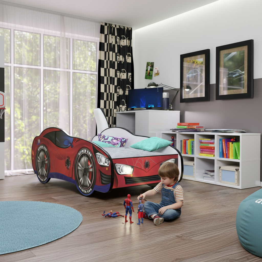 Cameretta spaziosa letto Spider-Man bambino gioca action figures FULL HD