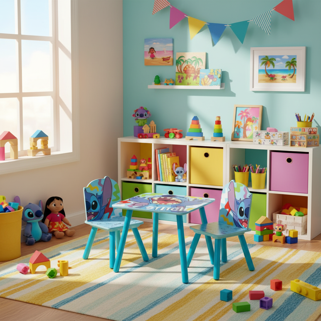 Set tavolo sedie Stitch in playroom colorata