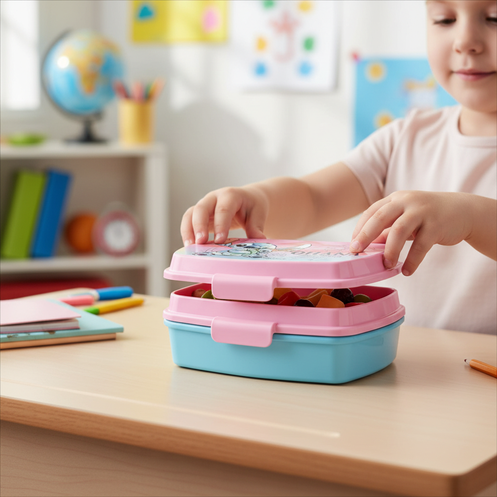 Bambino apre portamerenda Lilo & Stitch a scuola