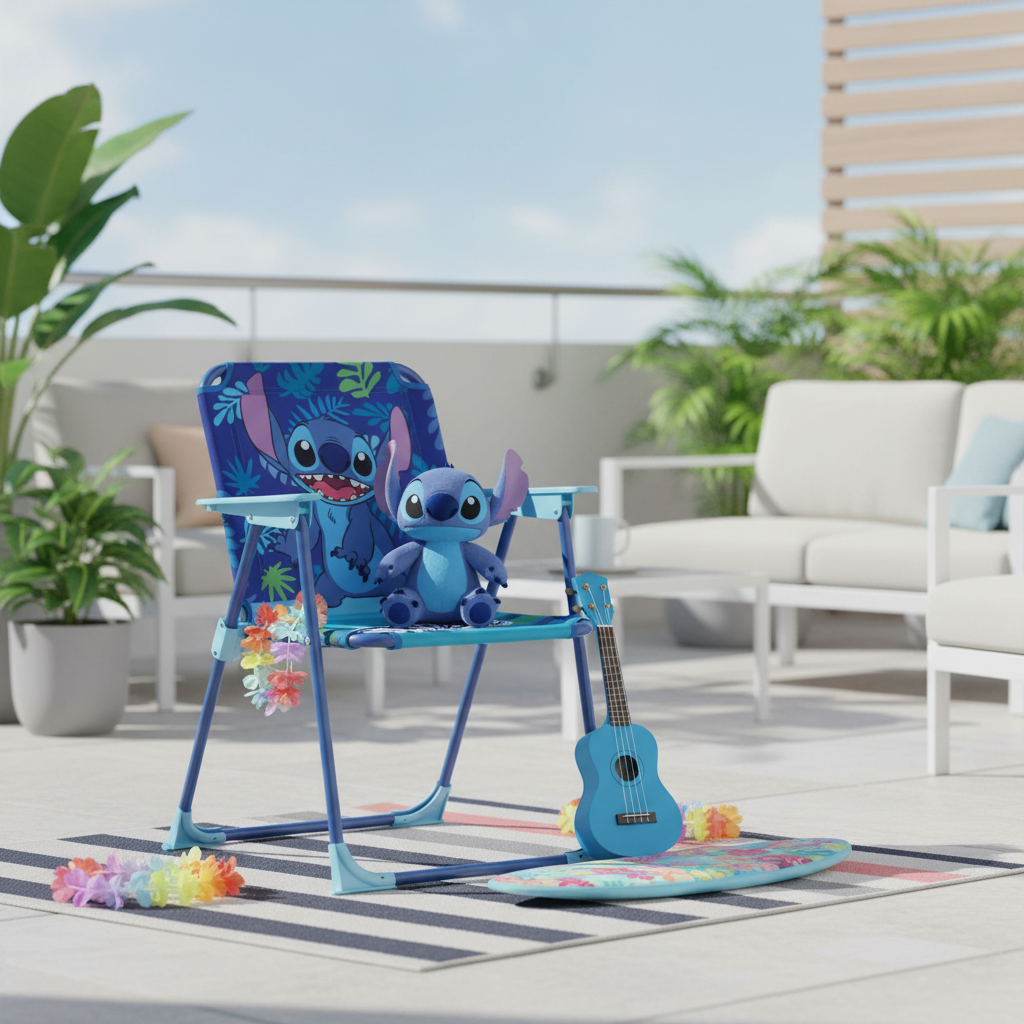 Sedia Lilo & Stitch su patio soleggiato con giochi