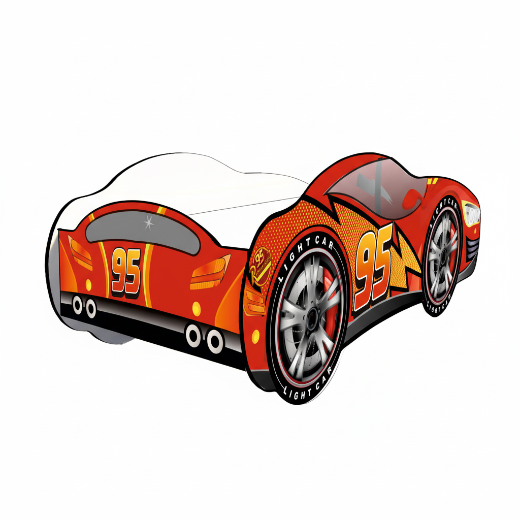 Letto macchina da corsa 95 vista angolare con dettagli completi