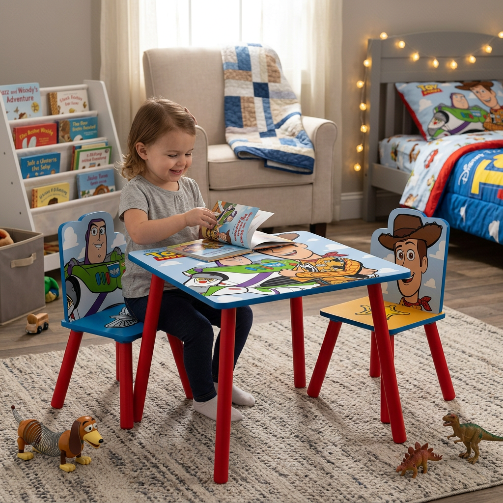 Bambino che legge al tavolino Toy Story