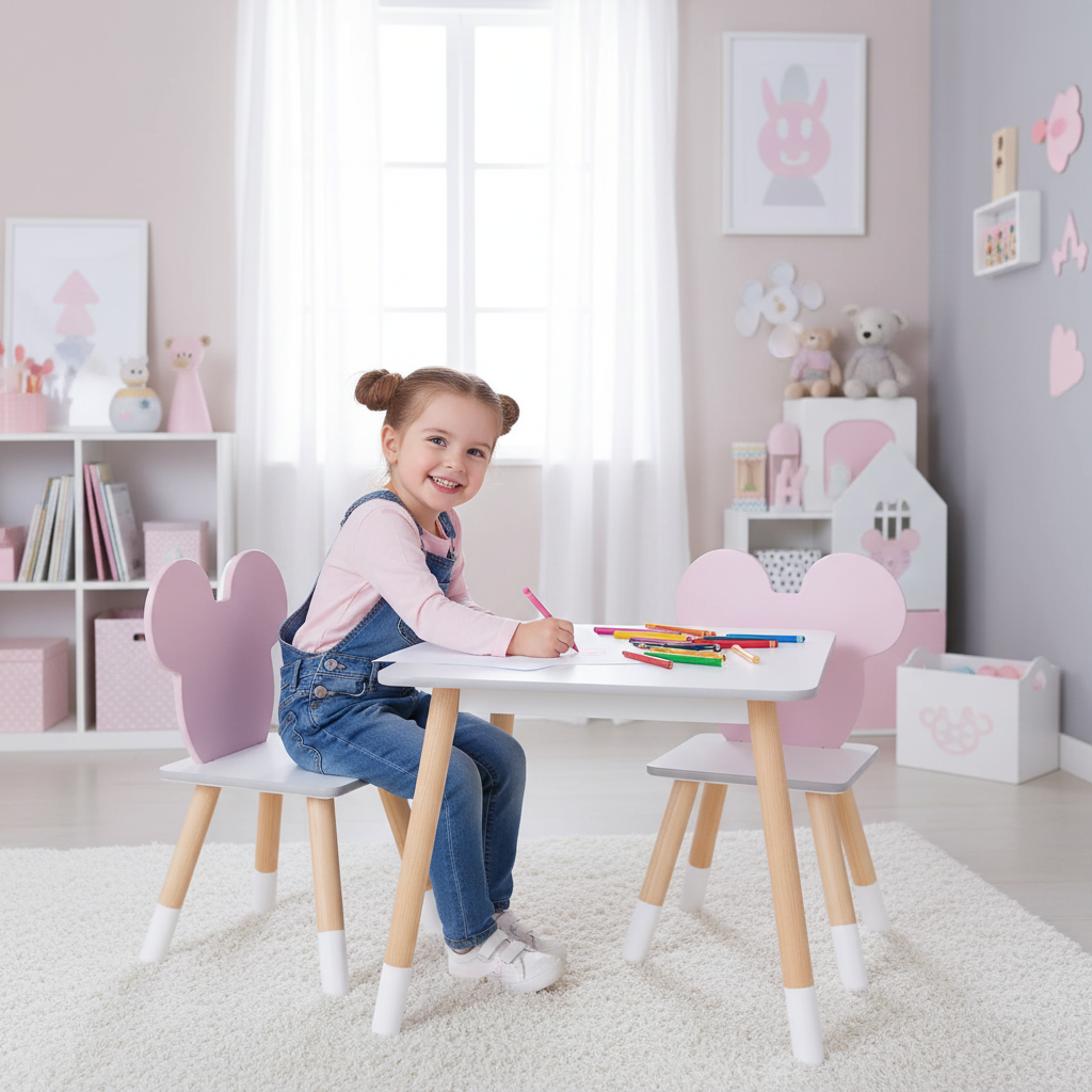 Cameretta bambina con set tavolo e sedie Minnie Mouse bianco rosa