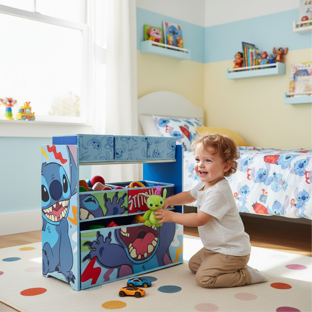 Bambino gioca con organizer Lilo & Stitch Disney