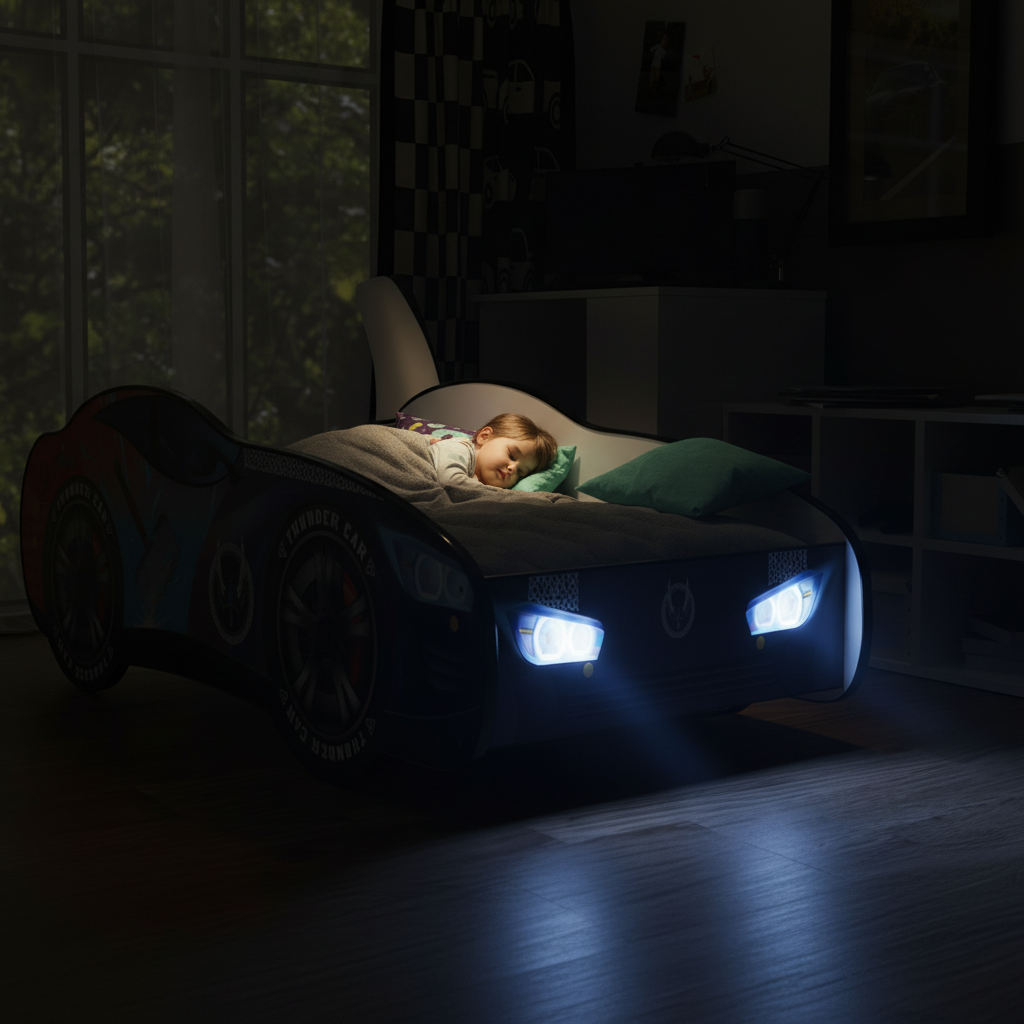 Letto Thunder LED illuminato notte bambino dorme serenamente