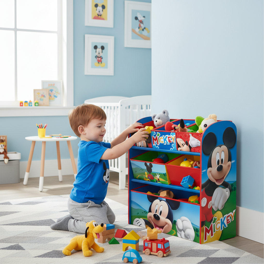 Bambino sistema giocattoli nell'organizer Mickey Mouse sei ripiani