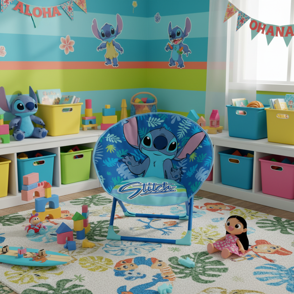 Moon Chair in playroom colorata con giocattoli Disney