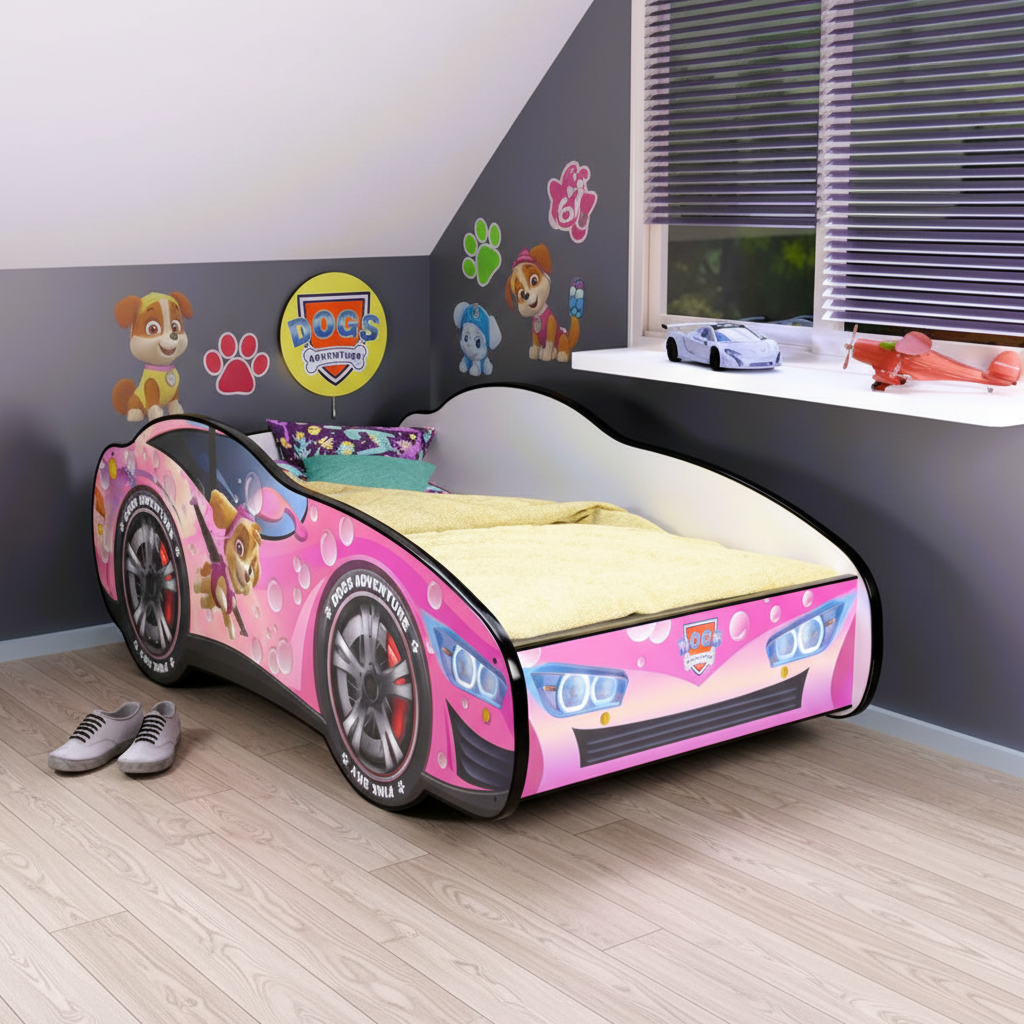 Vista prospettica letto Dogs Adventure in cameretta moderna