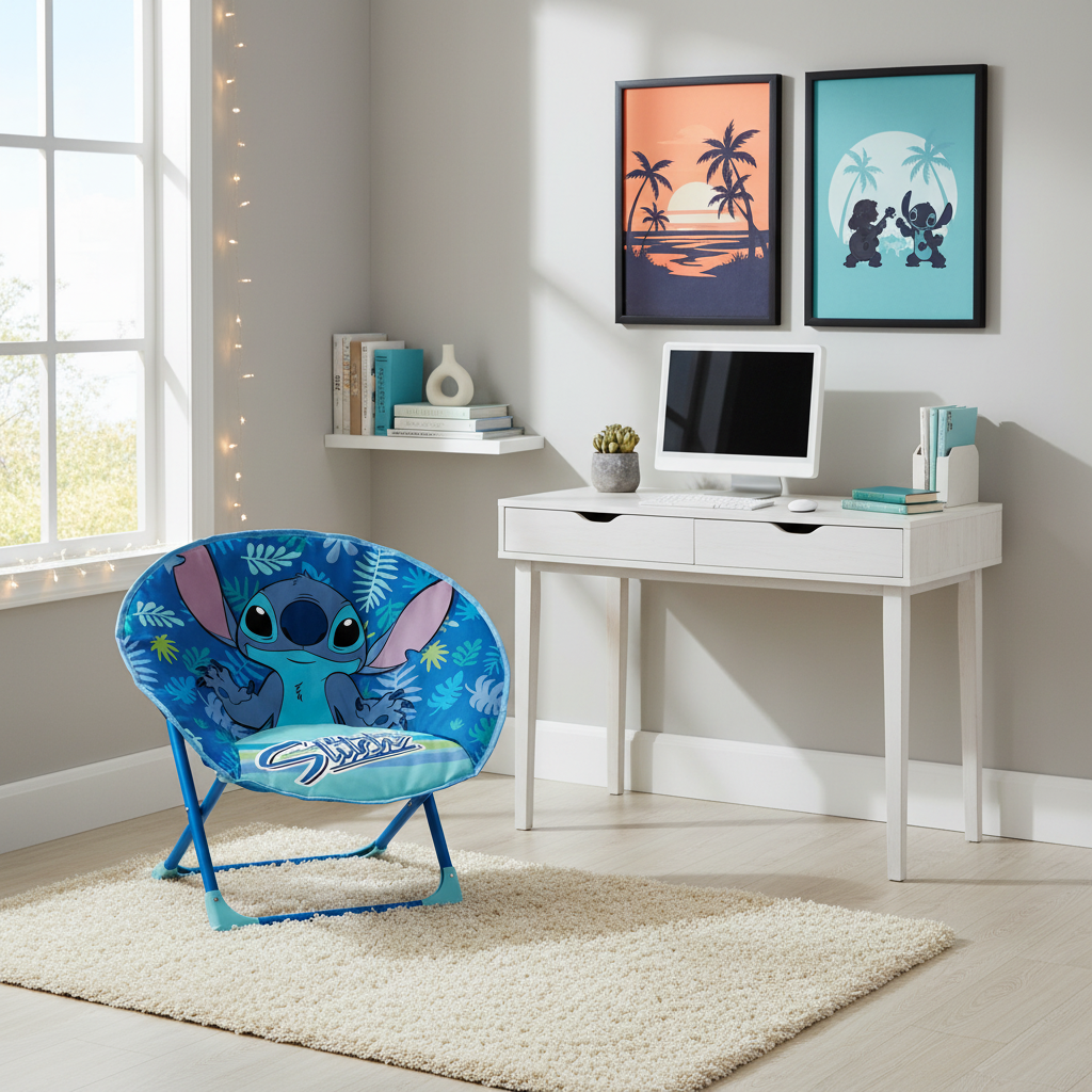 Moon Chair in camera teenager con scrivania moderna