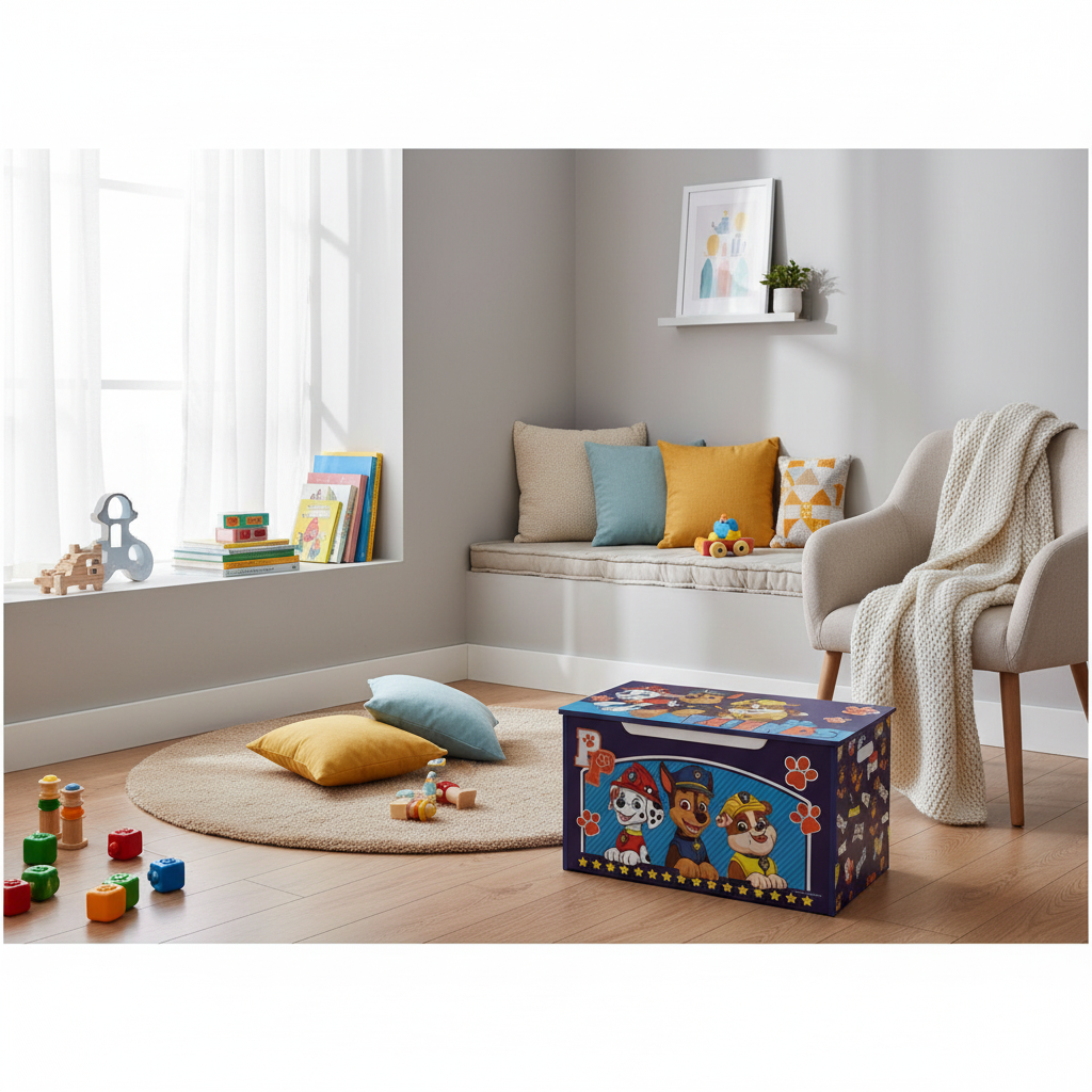 Toybox Paw Patrol in cameretta moderna con angolo lettura - lifestyle HD
