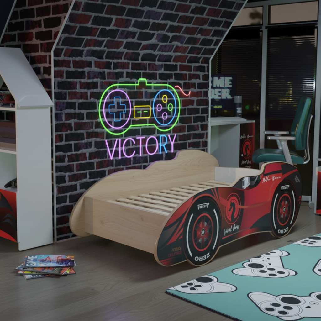 Vista laterale letto auto F1 Victory Final Boss legno faggio
