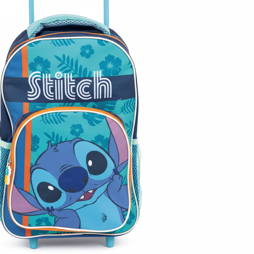Dettaglio close-up trolley Lilo & Stitch materiali di qualità