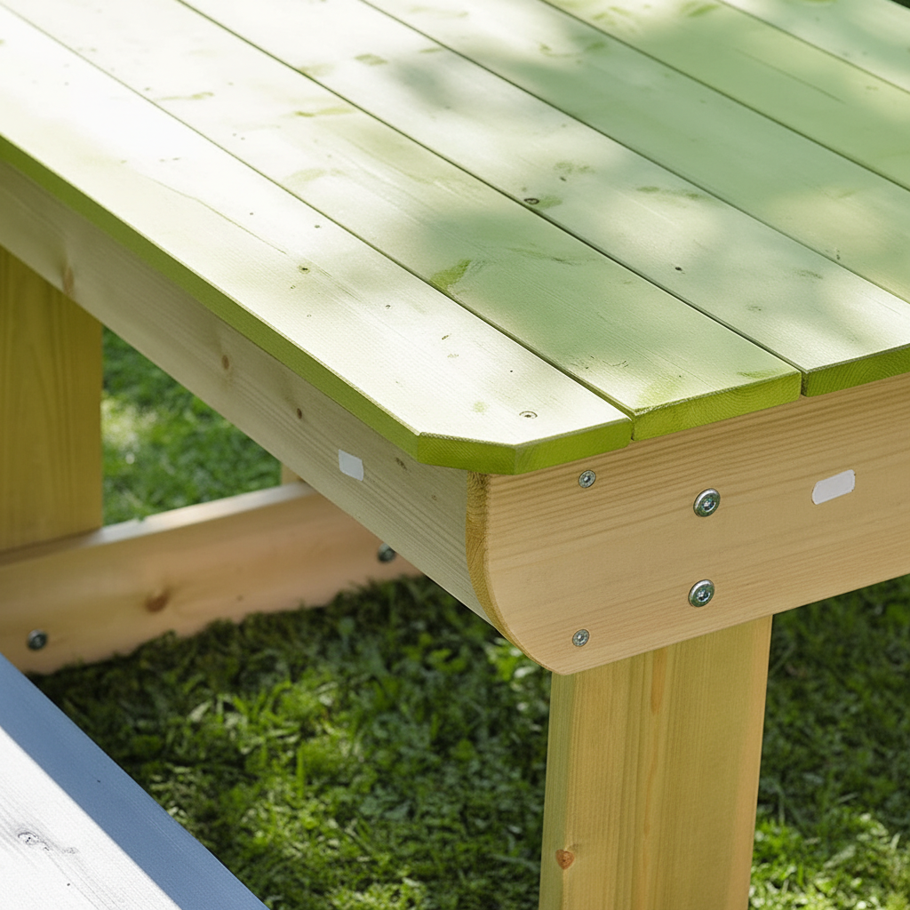 Struttura completa tavolo da gioco in legno con panchine grigie