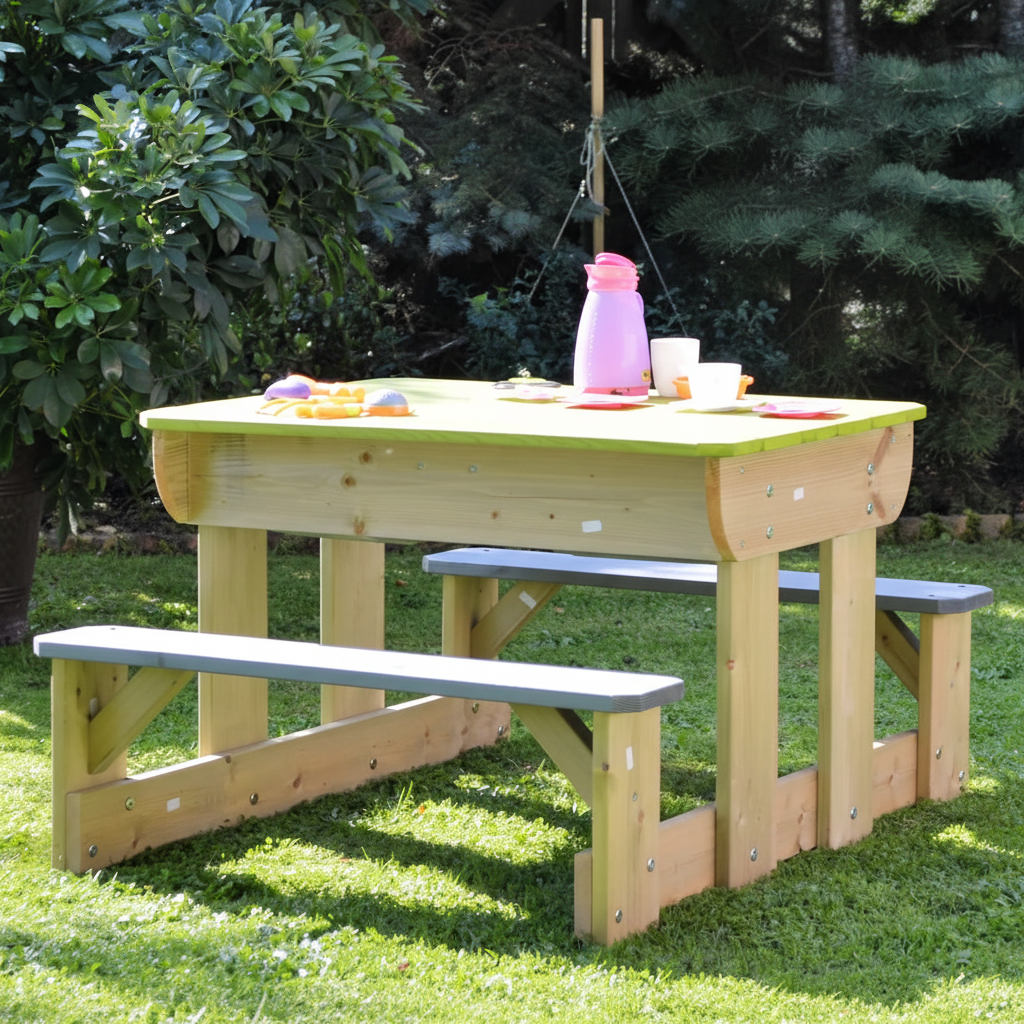 Vista completa tavolo da gioco in legno naturale con vasche