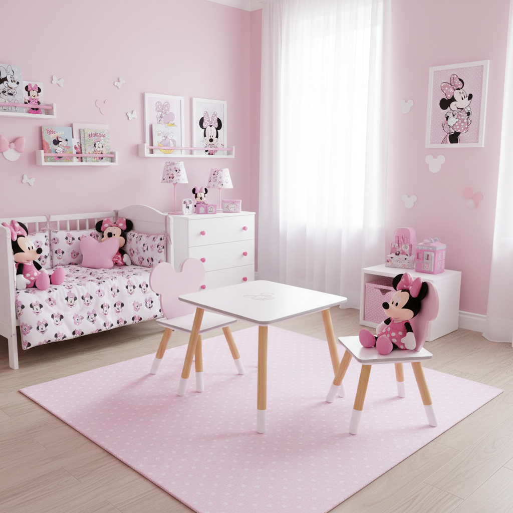 Cameretta completa con set tavolo e sedie Minnie Mouse bianco rosa Disney