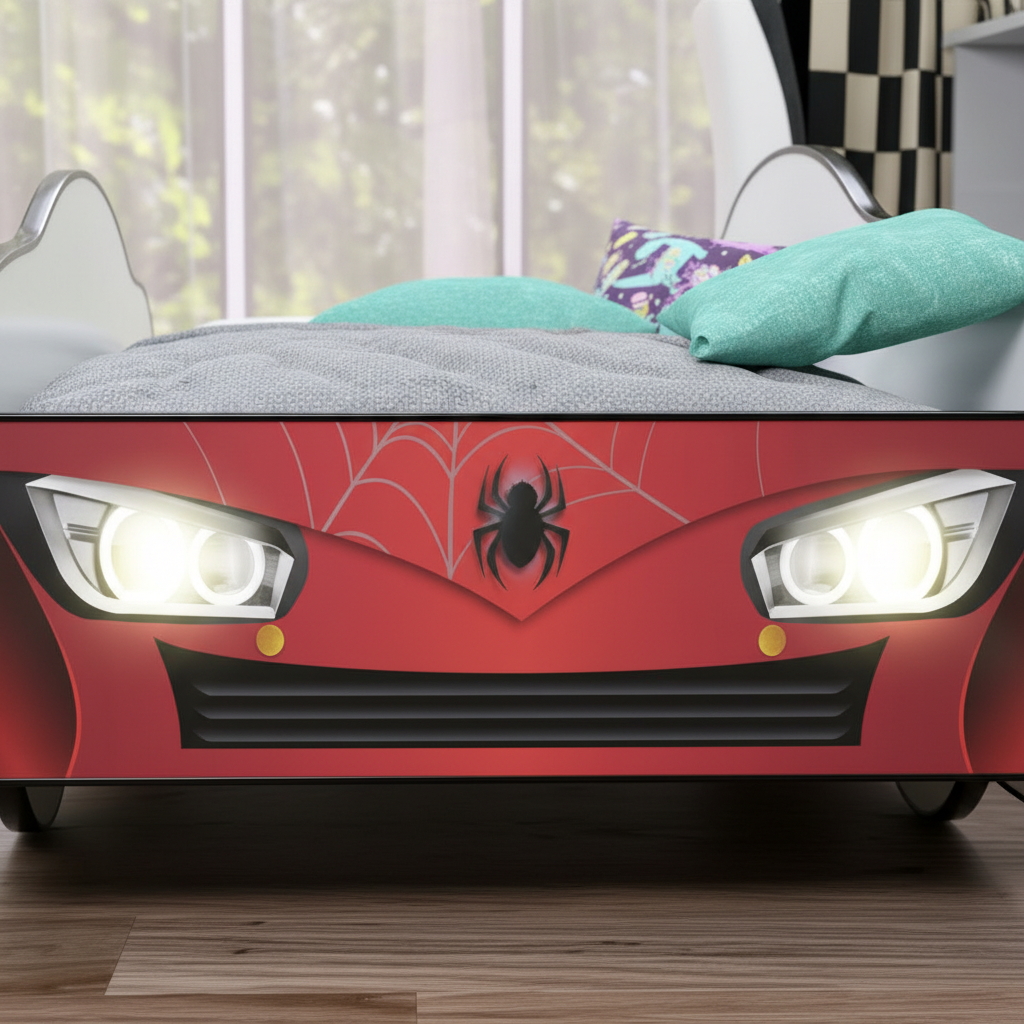 Zoom fari LED letto Spider-Man griglia frontale simbolo ragno