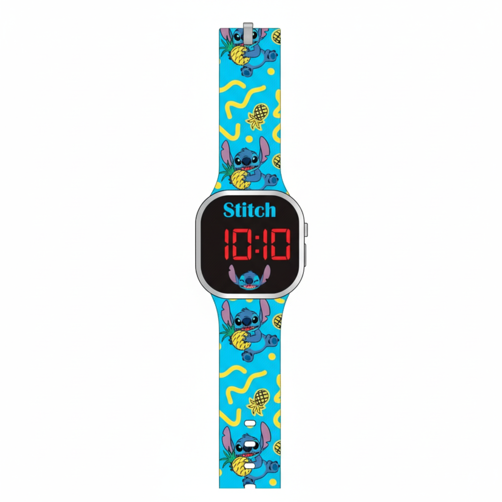 Orologio LED Stitch su sfondo bianco design completo