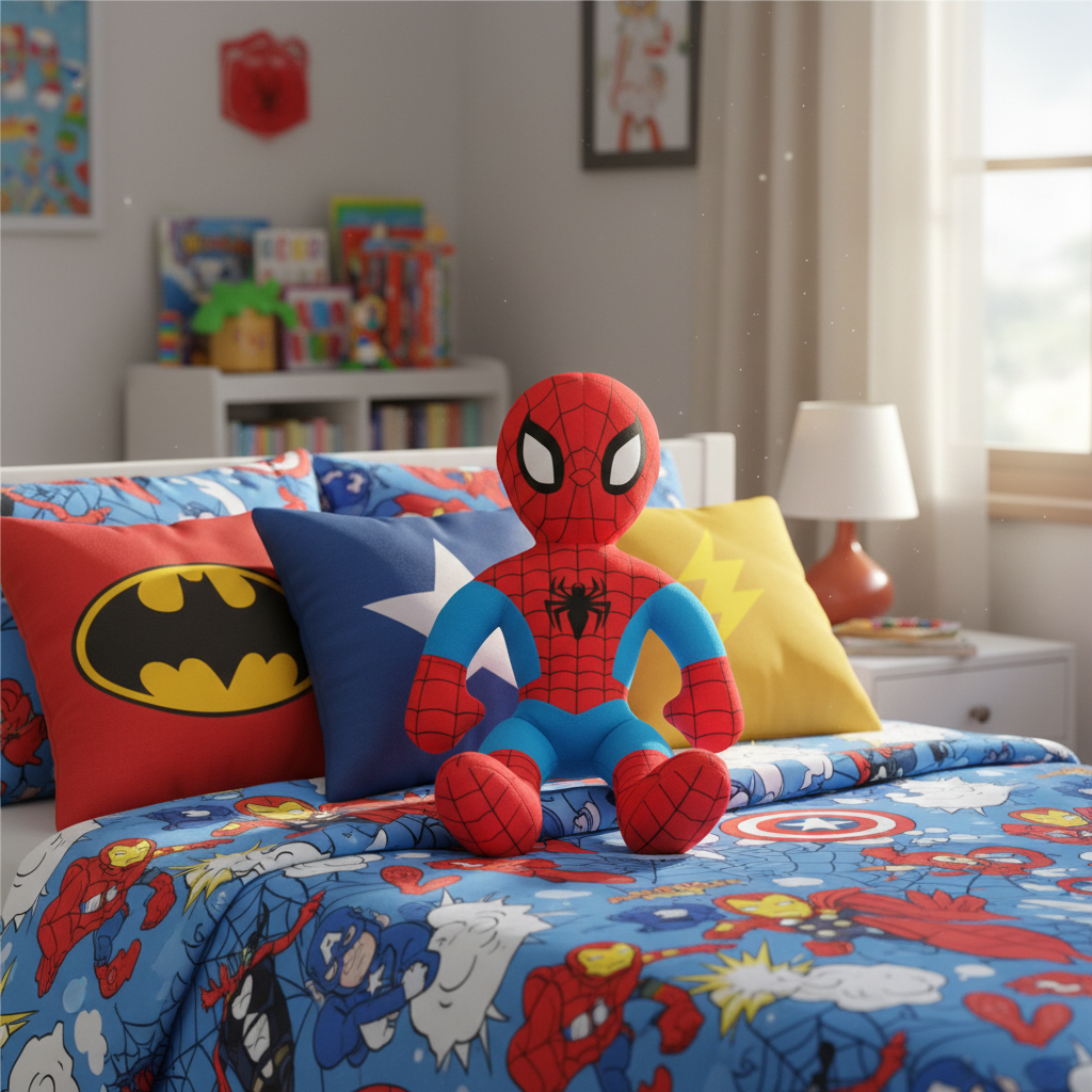 Peluche Spiderman su letto cameretta bambini