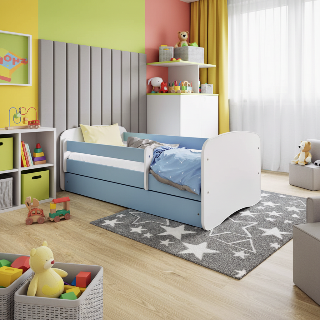 Letto KO11 in cameretta colorata con giochi e decorazioni