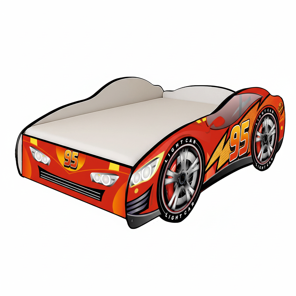 Letto macchina Cars 95 rosso con materasso incluso vista prospettica