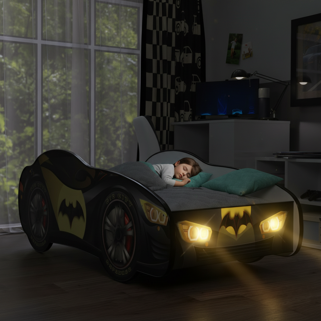 Letto Batman LED accesi notte illuminazione magica