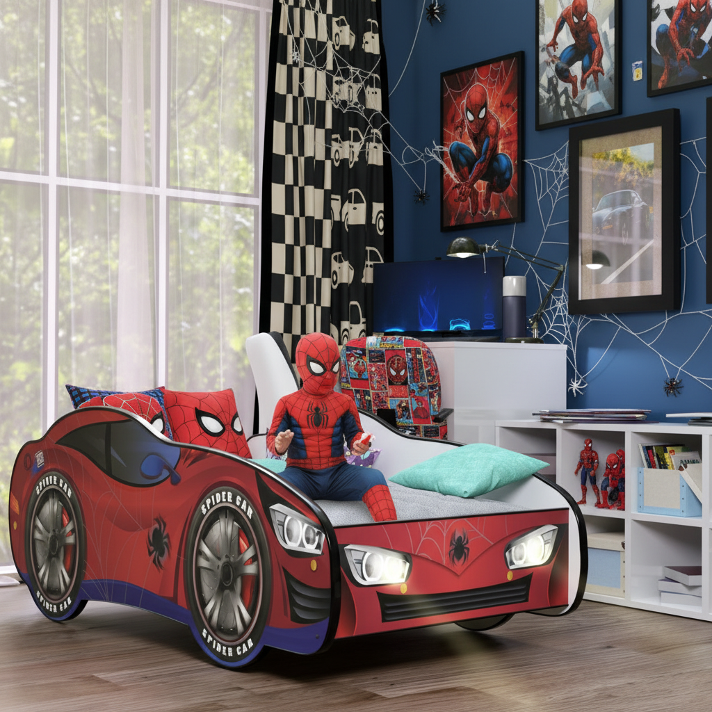 Letto Spider-Man cameretta supereroi poster ragnatele decorazioni