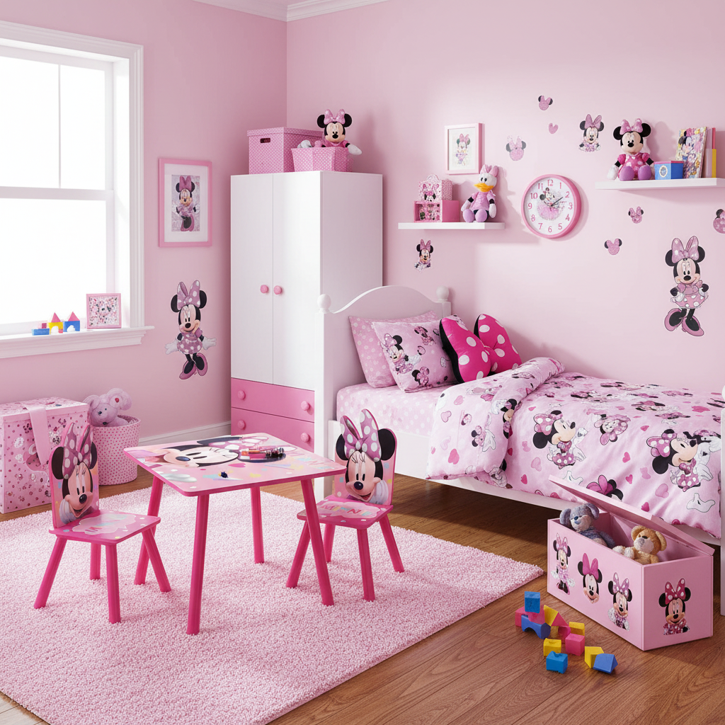 Cameretta completa con set tavolo e sedie Minnie Mouse decorazioni Disney