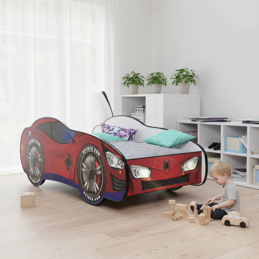 Letto Spider-Man LED cameretta scandinava minimalista bianca FULL HD