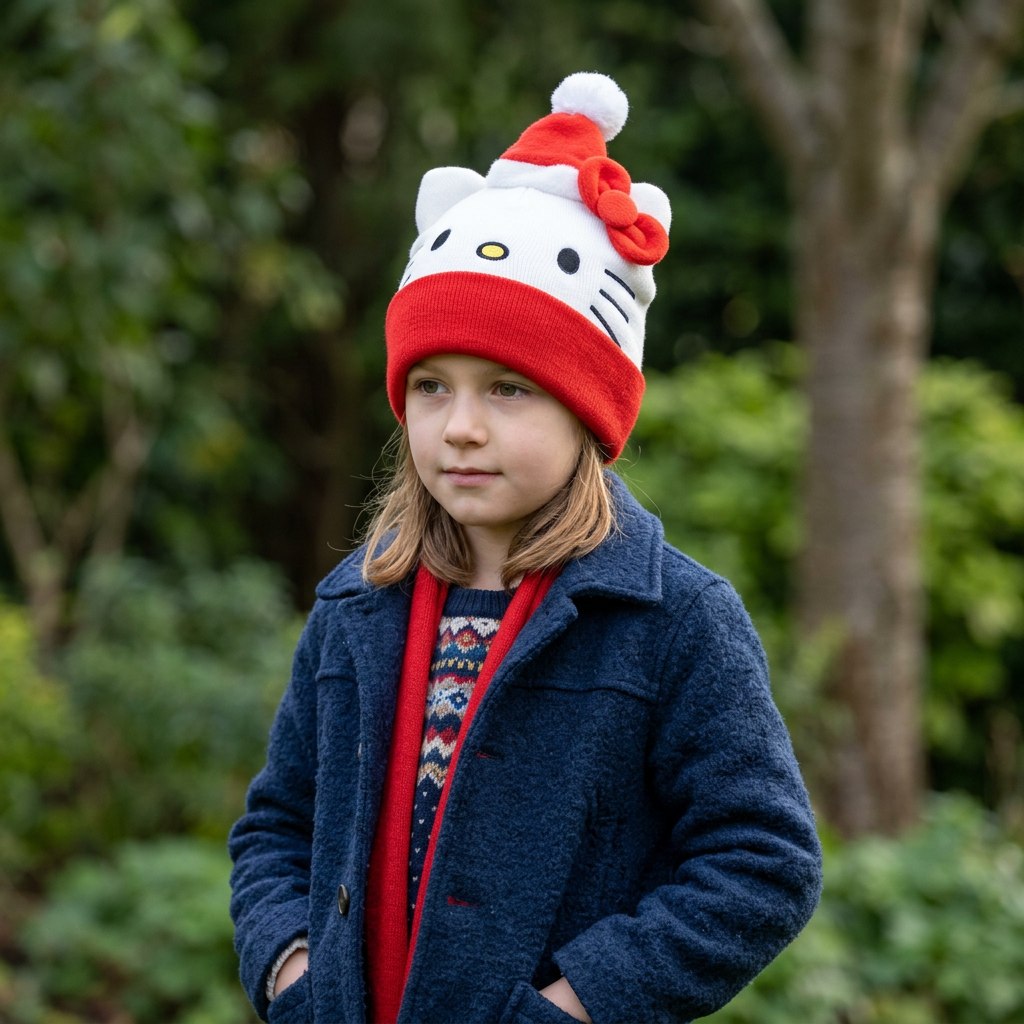 Cappello Hello Kitty, ritratto in giardino