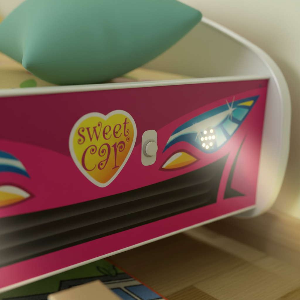 Dettaglio luci LED integrate nel letto macchina Sweet Car