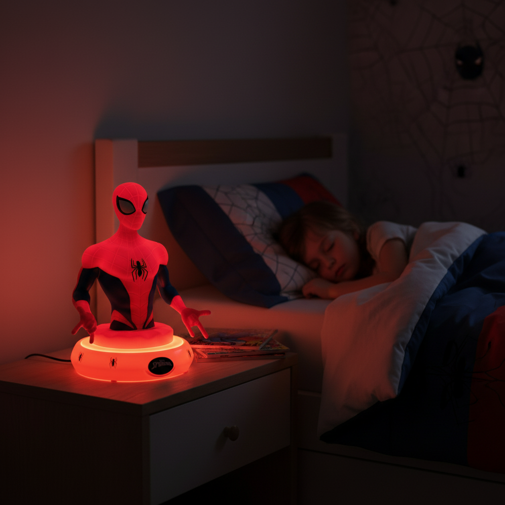 Lampada Spiderman crea atmosfera magica notturna in cameretta