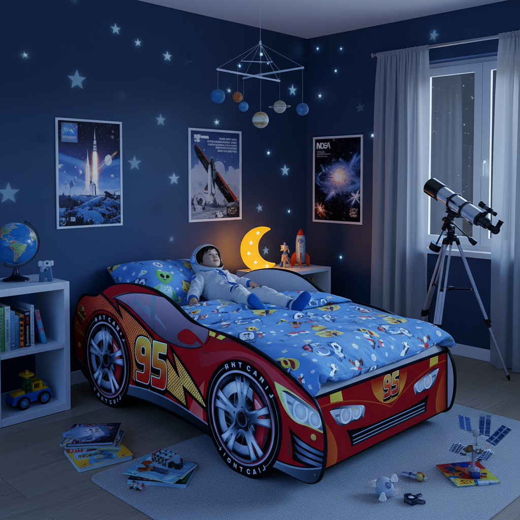 Letto Cars 95 cameretta spaziale pianeti stelle telescopio NASA FULL HD