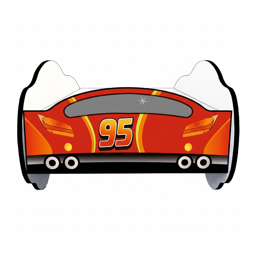 Vista posteriore letto Cars rosso numero 95 con scarichi sportivi
