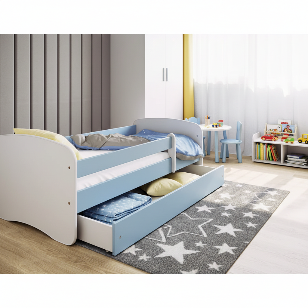 Letto bambino reversibile con sponda regolabile in cameretta moderna