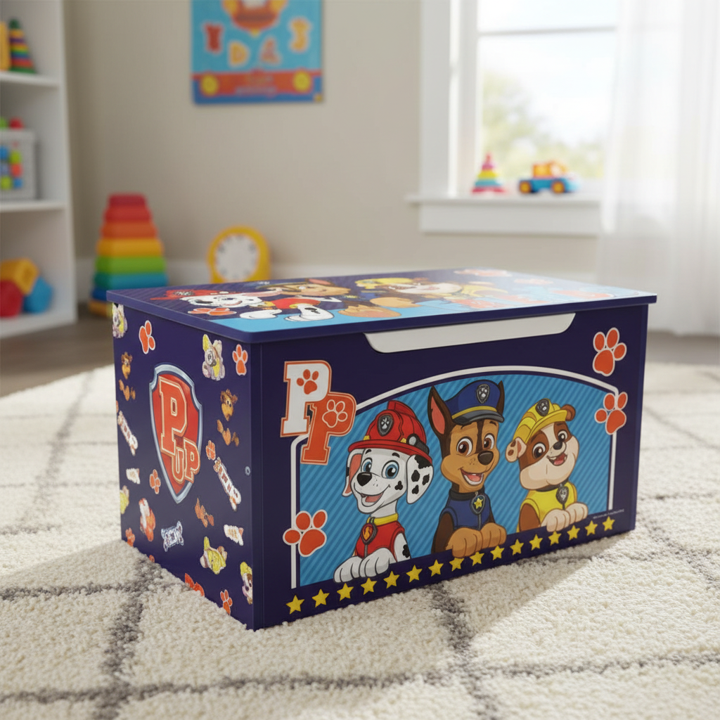 Vista laterale toybox su tappeto mostra costruzione robusta - lifestyle HD