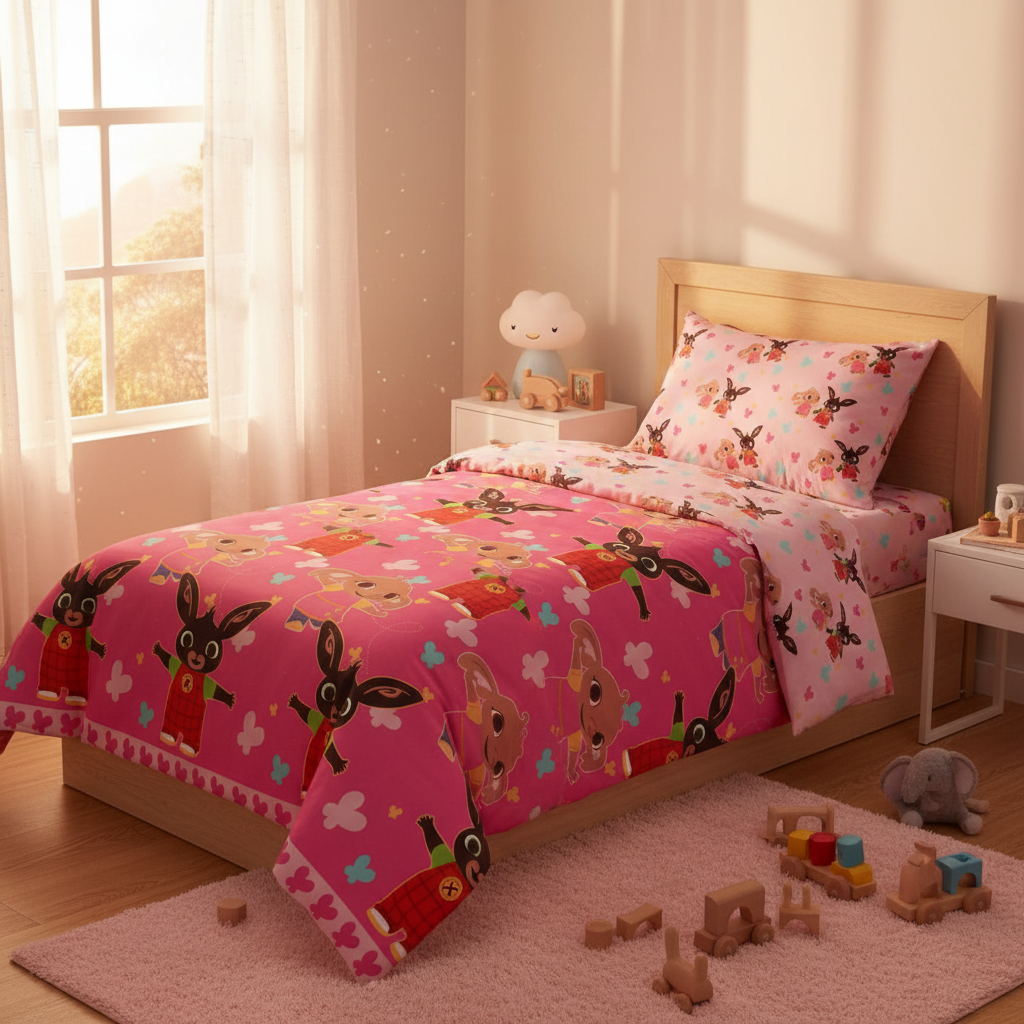 Set letto Bing con luce dorata pomeridiana atmosfera accogliente HD