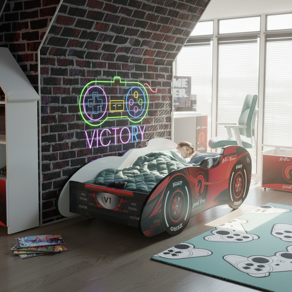 Cameretta bambino con letto auto F1 Victory Final Boss rosso