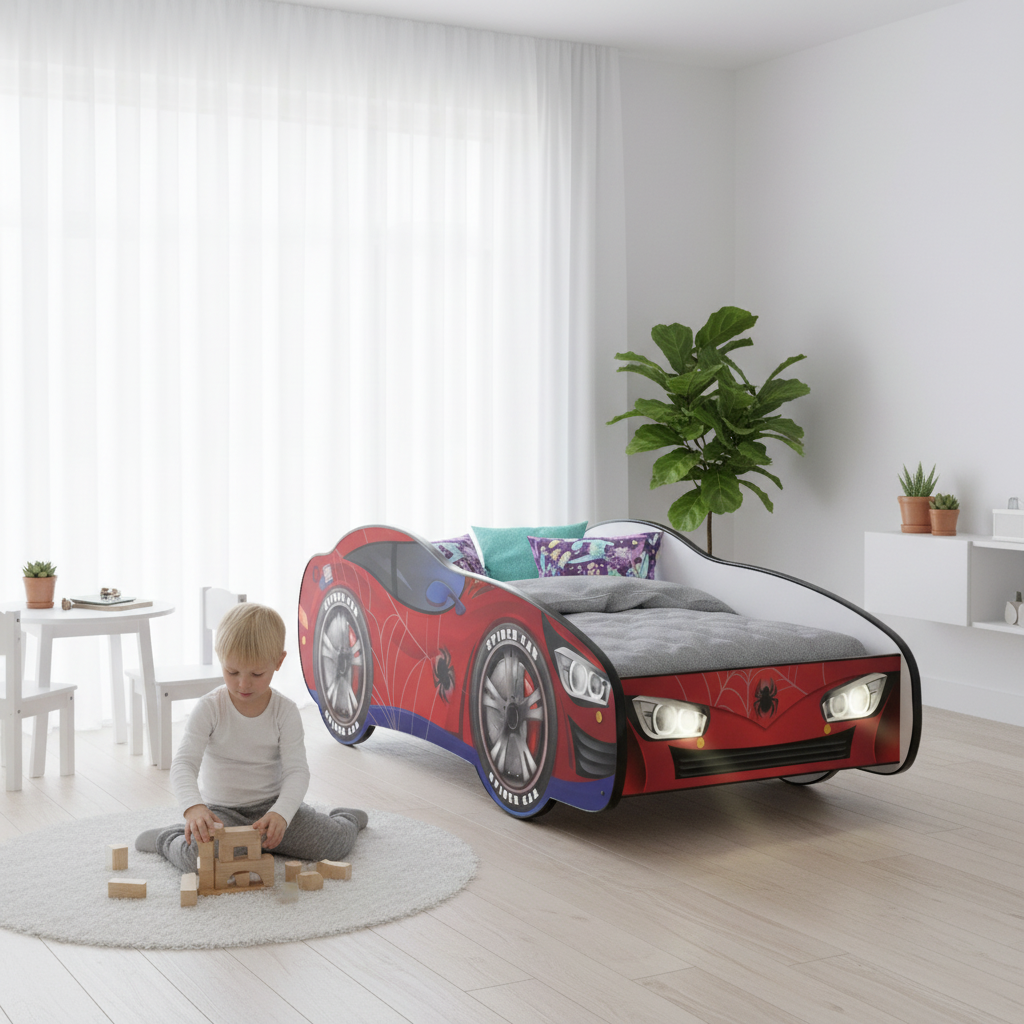 Letto Spider-Man LED cameretta scandinava minimalista bianca