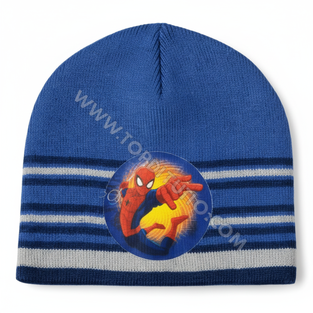 Dettaglio maglia elastica cappello Spiderman