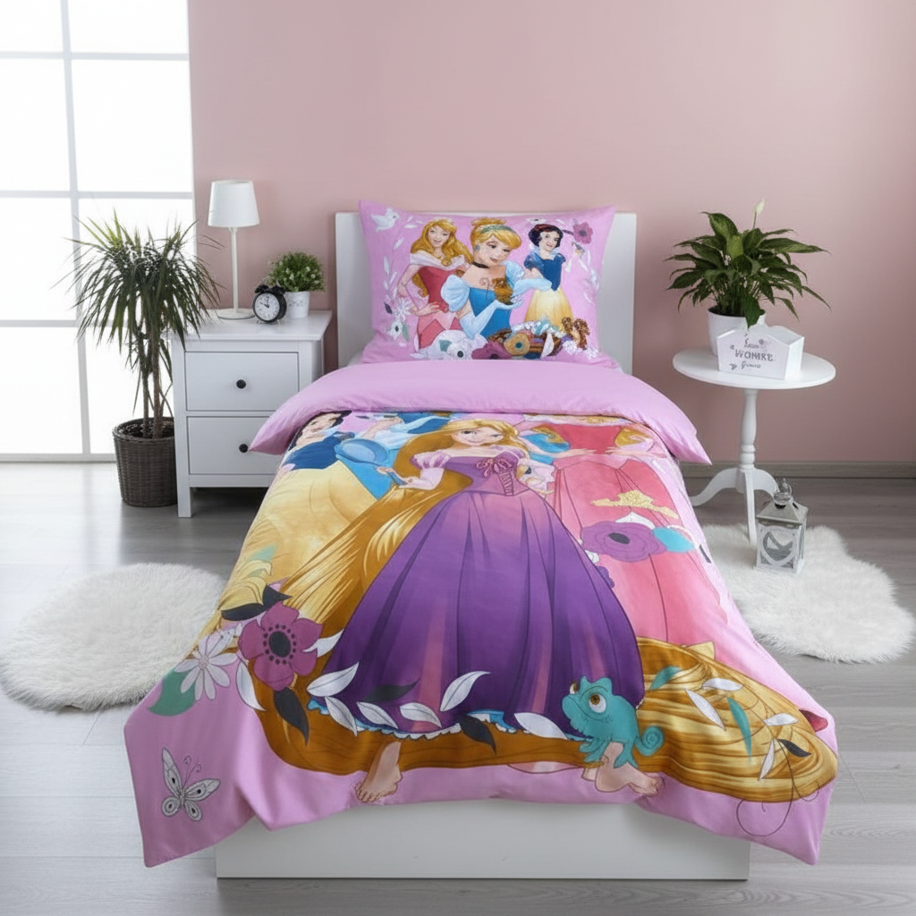 Cameretta bambina con set letto Disney Principesse rosa e viola