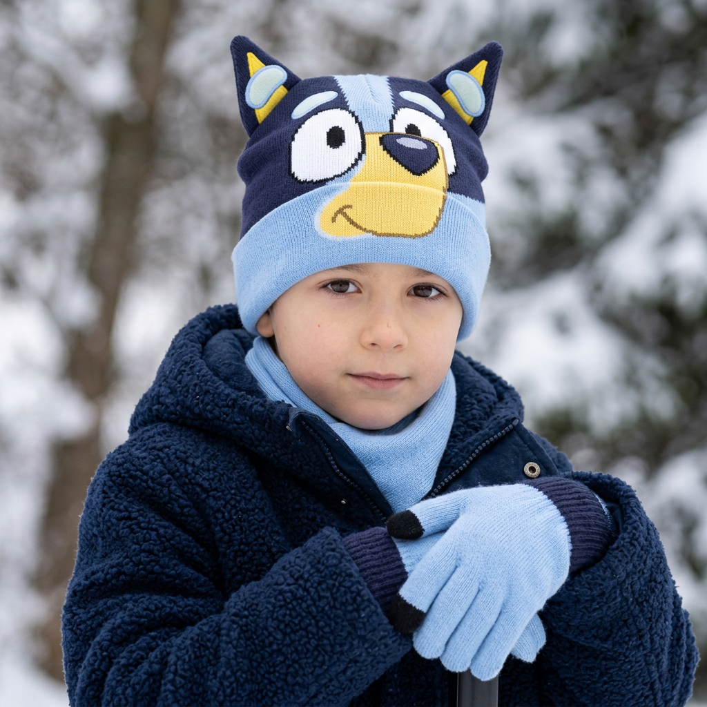 Set Bluey azzurro e blu, ritratto all'aperto